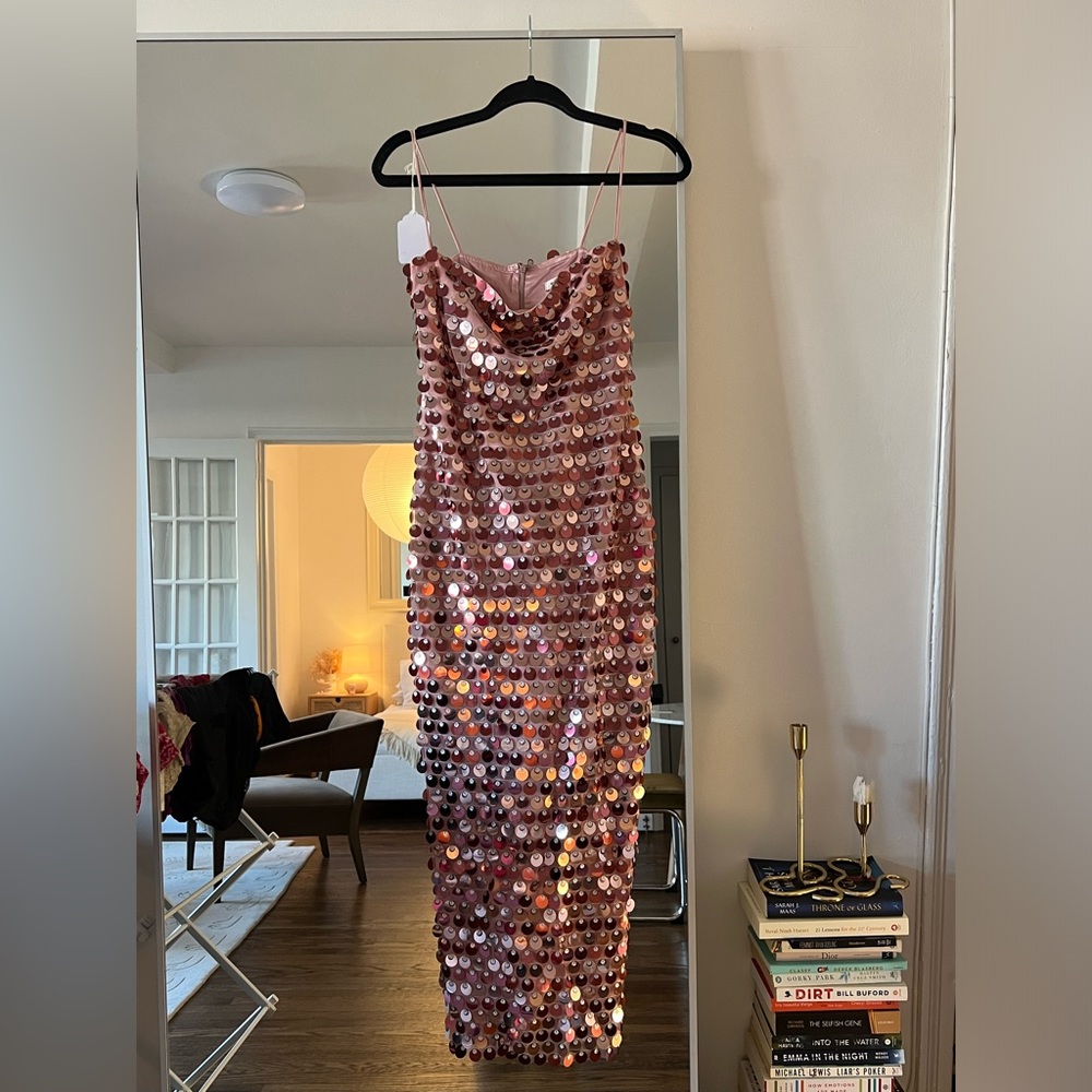 The New Arrivals by Ilkyaz Ozel Pink Sequin Long Phoenix Midi Dress Small/36/4